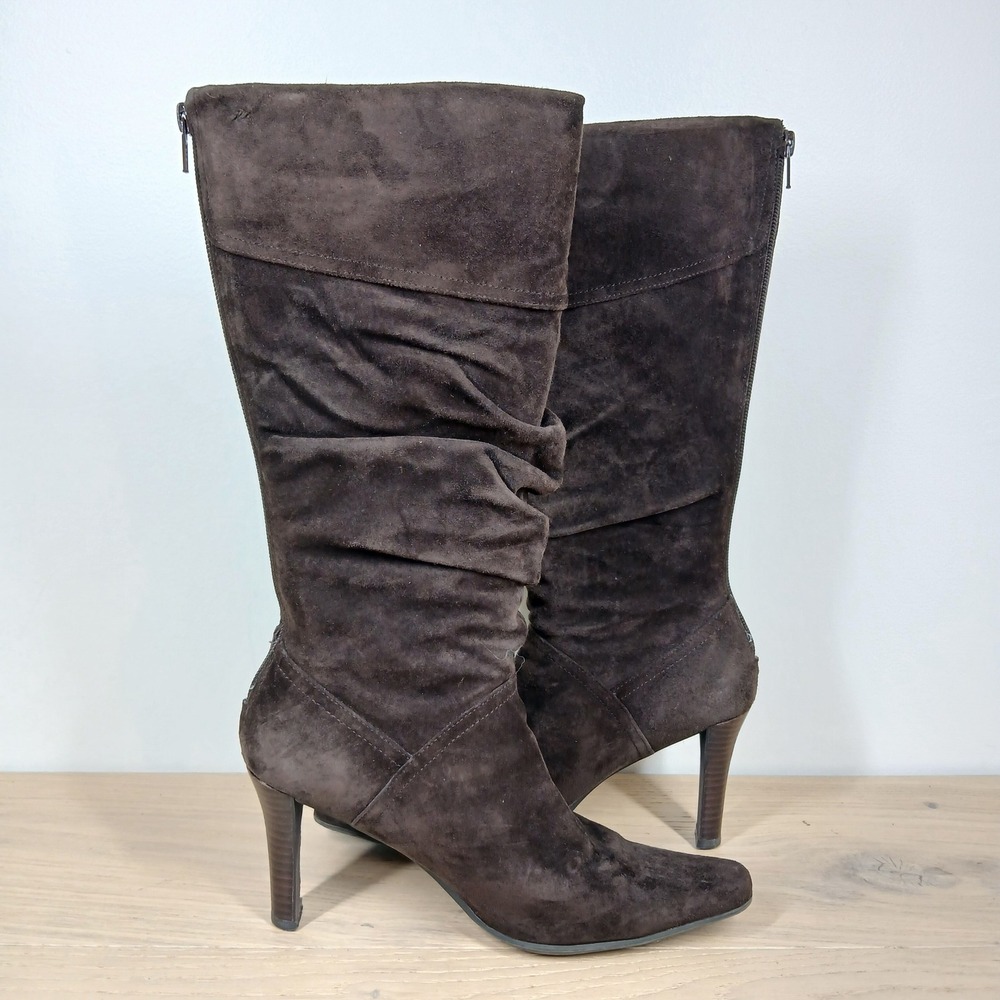 White Mountain Cady Boots Women 6.5 Brown Leather Slouchy Heeled Riding - Picture 3 of 13
